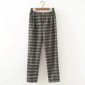 YesStyle Grey Plaid Cotton Pants (Dark Academia, Preppy)